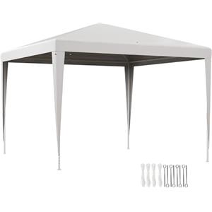 Outsunny Gazebo da Giardino 3x3 m con 4 Fori di Drenaggio, Corde e Viti, Gazebo da Esterno in Acciaio e PE, Protezione UV, per Giardino, Feste, Campeggio, Matrimoni e Mercati, Bianco