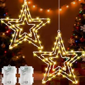Joysing Stella di Natale Luminosa 2 Pezzi Stelle Luminose Natale a Batteria con Timer, 3 in 1 Luci Finestra Natalizie Luci LED Stella Decorazioni per Finestre Natalizie Interno Esterno
