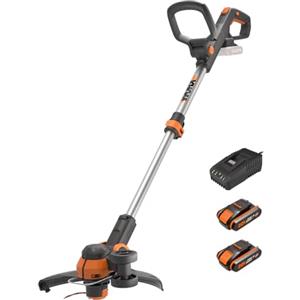 WORX 18V (20V Max) Tagliabordi Elettrico a Batteria WG163E.3, 2 Batterie da 2,0 Ah, Powershare, Decespugliatore e Tagliabordi 2 in 1 con Filo di Taglio, Testina Ruotabile di 90°