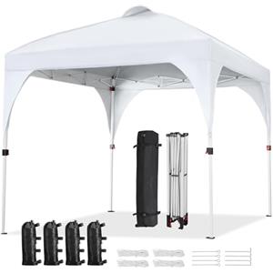 Yaheetech Gazebo da Giardino 2,4 x 2,4 M Impermeabile Pieghevole Tendone in Ferro e Tela Oxford con Paletti/Corde per Spiaggia/Uso Commerciale/Patio/Campagna/Veranda