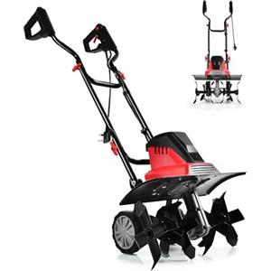 SOARS Motozappa Elettrica Pieghevole 1500W, Larghezza di Lavoro 43 cm Profondità di Lavoro 22 cm, 6 Lame, Zappatrice Elettrica per Orto e Giardino (Rosso, 43 x 40 cm, con Ruote)