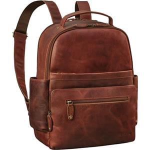 ROYALZ 'New Orleans' Zaino da Lavoro in Vera Pelle per Uomo e Donna | Grande Zaino per Laptop da 13-14 pollici | Perfetto per l'ufficio, la scuola e il tempo libero, Colore:Roma Cognac Marrone