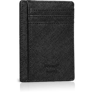 Bronzi Portafoglio Portafoglio Uomo Donna Piccolo Sottile Slim Elegante - Blocco RFID - Nero Pelle Alta Qualità - Mini Porta Tessere Porta Documenti Porta Carte Di Credito - Saffiano Nero