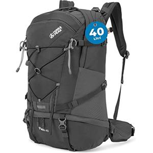 Terra Peak® Zaino da Trekking 40 litri uomo donna grigio FLEX 40 GRANDE - Zaino da escursionismo, viaggio sportivo e montagna da esterno ergonomico e impermeabile per Hiking e escursioni, traspirante