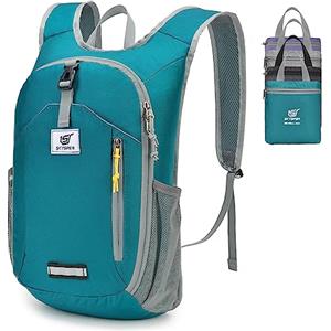 SKYSPER Zaino Pieghevole 10L, Zainetto Ultra Leggero Richiudibile Zaino Hiking Salvaspazio per Trekking Viaggi Brevi Escursioni Ciclismo, Ishe10ii-Ciano