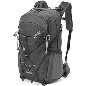 Terra Peak® Zaino da Trekking 30 litri uomo donna grigio FLEX 30 MEDIO - Zaino da escursionismo, viaggio sportivo e montagna da esterno ergonomico e impermeabile - Hiking e escursioni, traspirante