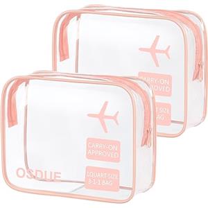 OSDUE 2 Pcs Borse da Valigia Trasparente, Sacche Trasparenti da Aereo, Beauty Case Impermeabili, Borse per Cosmetici con Zip, Beauty Case da Borsa Viaggio per Trasporto di Liquidi, Donna/Uomo (Rosa)
