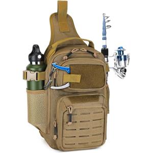 VINBAGGE Militare tasca sul petto tattico Sling Zaino Molle Borsa a tracolla piccola impermeabile Outdoor Crossbody Daypack per escursioni, ciclismo, trekking, uomo e donna, Marrone elettrico, 22 x 35