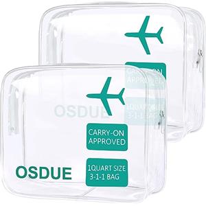 OSDUE 2 Pcs Borse da Valigia Trasparente, Sacche da Aereo, Beauty Case Impermeabili per Cosmetici, con Zip, per Viaggio, Trasporto di Liquidi, Donna/Uomo (Verde)