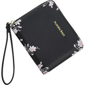 Pomelo Best Portafoglio Donna Corto Mini Portamonte RFID Antifurto con Portamonete portafoglio Donna Piccolo Fiore in Pelle PU - Formato Compatto per Carte di Credito (Nero)