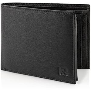 KRONIFY Portafoglio in Pelle da Uomo | Protezione RFID | Formato Orizzontale | Scomparto per Monete | 13 Scomparti per Carte | Cuciture Rinforzate | Scatola Regalo | Nappa Nera