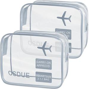 OSDUE 2 Pcs Borse da Valigia Trasparente, Sacche Trasparenti da Aereo, Beauty Case Impermeabili, Borse per Cosmetici con Zip, Beauty Case da Borsa Viaggio per Trasporto di Liquidi, Donna/Uomo (Grigio)