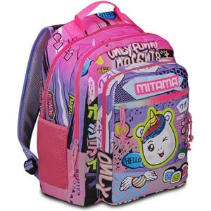 Mitama Zaino Triplo Scomparto Only Funny Moments con Tasca frontale, Viola e Nero, Scuola Elementare e Tempo Libero, Bambina Ragazza