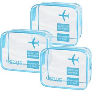 OSDUE Kit Viaggio Liquidi, 3 Pezzi Borse da Valigia Trasparente, Sacche da Aereo, Beauty Case Impermeabili, Borse per Cosmetici, Beauty Case da Borsa Viaggio per Trasporto di Liquidi, Donna/Uomo B