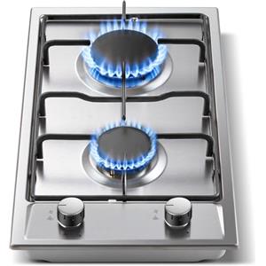 TopStrong Piano Cottura 2 Fuochi Gas, Piano Cottura 30cm Incasso, Acciaio Inossidabile Fornello a Gas Naturale/Propano, Griglie Smaltate, Finitura Inox Anti Impronta, 4200W