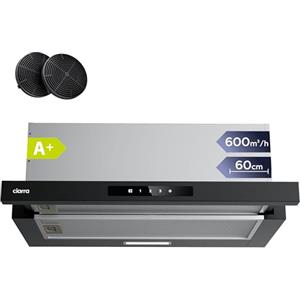 CIARRA CBCB6909A Cappa Aspirante Telescopica Integrata 60 cm 600m³/h, Classe A+ 3 Livelli di Potenza, Ricircolo con Filtro Carbone CBCF055, Nero