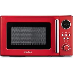MEDION retro microonde (20 litri, circa 800 watt, 5 impostazioni microonde, display digitale, funzione scongelamento, compatto) rosso