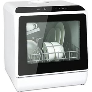 YU YUSING Mini Lavastoviglie da Tavolo con 5+1 Programmi 4 Coperti, Lavastoviglie Piccola Portatile, con/senza Collegamento, Serbatoio dell'acqua 5L, Controllo Touch, Display LED, Casa Ufficio, Bianco