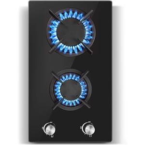 SNDOAS Piano Cottura 2 Fuochi Gas, 4200W Piano Cottura a Incasso, Fuochi Gas 30cm con Vetro temperato, Gas naturale/Propano, Piano cottura a gas integrato, Protezione Automatica Della Fiamma