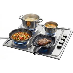 Avilia Fornello a Gas 4 Fuochi da Incasso in Acciaio Inossidabile - Piano Cottura a Gas 58x50cm con Griglie in Ghisa, con Manopole Laterali per Controllo Fiamma e Dispositivo di Sicurezza- 220-240v