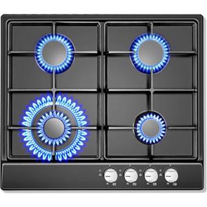 SNDOAS Piano Cottura 4 Fuochi Gas, Piano Cottura Pannello Smaltato Nero, Protezione Tramite Termocoppia, Gas Naturale/Propano, Incorporato, 8060W, accensione elettronica a impulsi