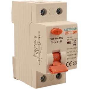 A2ZWORLD Interruttore Differenziale Tipo F-SI Super Immunizzato, Salvavita 25A, RCCB 1P+N 10kA 30mA 2 Moduli, Ottimo per Impianti con Inverter,Pompe di Calore,Climatizzatori,UPS,Wallbox