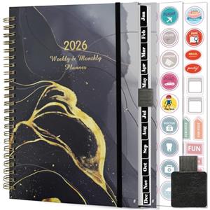 Gumiho Agenda Settimanale 2026 Spirale - Agenda Scolastica A5 (gennaio-dicembre 2026) - Diario con passante per penna e adesivi per piani, tasca interna, schede mensili, 100g/m²