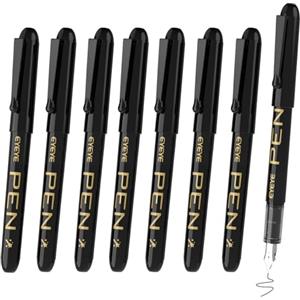 EYEYE Penne stilografiche usa e getta, confezione da 8 penne nere a punta fine per scrittura, pennino in acciaio inossidabile, scrittura liscia per diari, disegni, schizzi, scarabocchi e forniture per