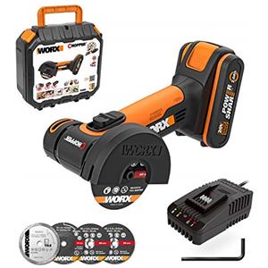 WORX Smerigliatrice Angolare Professionale, 18V (20V MAX) WORX Mini Smerigliatrice Angolare 76mm 19500RPM, 1 Batteria da 2Ah, 3 Dischi da Taglio, 1 Disco Abrasivo, 1 Coperchio Protettivo, WX801