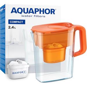 AQUAPHOR Compact Caraffa Filtrante per Acqua con 1 Cartucce MAXFOR+ 200L - Capacità 2,4L - Arancio