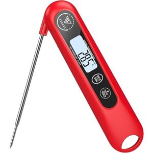 DOQAUS Termometro da Cucina Digitale, Termometro Alimenti Lettura Istantanea con Pieghevole Sonda Lunga, Termometro Alimentare per Carne Barbecue Vino Latte Liquidi Cibo Olio Frittura (Rosso）