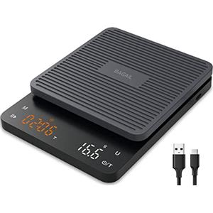 BAGAIL BASICS BAGAIL Bilancia da Caffè Digitale con Timer, 0,1 g ad Alta Precisione, Bilancia da Cucina con Tara Automatica, Sensore Touch e Copertura in Silicone, Peso Massimo Fino a 3kg