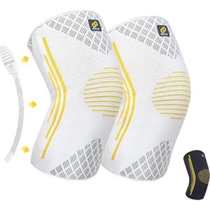Bracoo KE92 Ginocchiera per uomo e donna con effetto compressione e stabilizzatori laterali, ideale per corsa, pallacanestro, fitness, sport e uso quotidiano (2, Grigio, S)