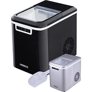 Arebos Macchina per cubetti di ghiaccio | 12 kg/24 h | 10-15 min. tempo di produzione | 2 dimensioni di cubetti di ghiaccio | 2.2 L serbatoio d'acqua | Macchina per cubetti di ghiaccio Nero