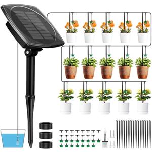 Dekofun Sistema di irrigazione a energia solare, irrigazione automatica per piante in vacanza, sistema balcone con antisiphone, tubo 15 m, 12 timer