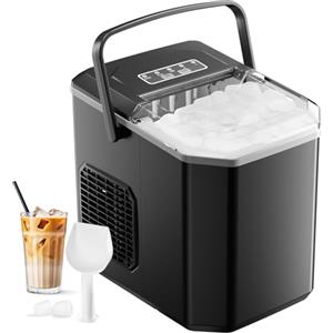 Vpcok Direct Macchina Ghiaccio 12kg/24h, Macchina del Ghiaccio Casa Autopulente 1,5L, Ice Maker Professionale, Pronto in 6 Minuti, con Maniglia/Silenzioso/Paletta/Cestello, Nero