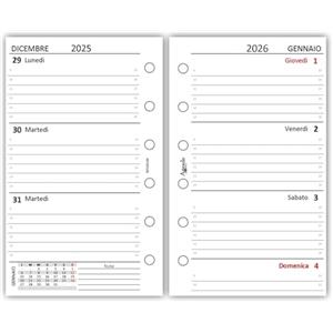 Agendepoint.it Depoint.it Ricambio Agenda Organizer Settimanale per Adulti, Formato 7x12 cm, Carta 90gr Bianca, Bilingua Italiano e Inglese, Compatibile con Organizer Standard