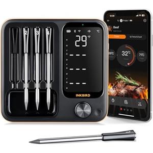 INKBIRD Termometro Carne Wireless con 4 Sonde per Forno,Cucina, Barbecue,Termometro BBQ con APP INT-14-BW,WiFi e Bluetooth,Impermeabile,Istruzioni in italiano