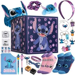 Disney Stitch Calendario Avvento 2025 Cancelleria e Accessori Countdown Natale Calendari Avvento 24 Sorprese Collana Portachiavi Penna Braccialetti(Viola Stitch Cubo)