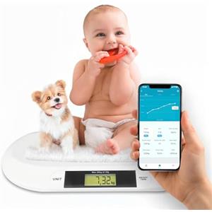 Silvergear Bilancia intelligente per neonati con Bluetooth, bilancia digitale con app per neonati, bambini, animali domestici, misurazione precisa fino a 20 kg, app Smart Life, 54,5 x 31,5 x 2,7 cm