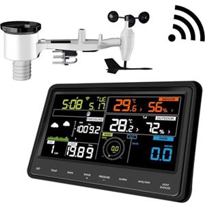 Ecowitt Stazione Meteo Wireless Stazione Meteo Digitale Professionale Con Display a colori, Sensore Esterno 7 in 1 Alimentato A Energia Solare, Sensore Incorporato 3 in 1, Sensore Interno