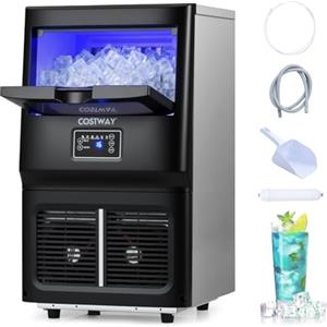 COSTWAY Macchina per Ghiaccio Commerciale, 25-30 kg/24H, Produttore di Ghiaccio in Acciaio Inox con Autopulizia, Filtro dell'Acqua, per Bar Ristorante e Caffetteria