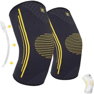 Bracoo KE92 Ginocchiera per uomo e donna con effetto compressione e stabilizzatori laterali, ideale per corsa, pallacanestro, fitness, sport e uso quotidiano (2, Nero, M)