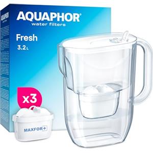 Aquaphor Fresh Caraffa Filtrante per Acqua con 3 Cartucce MAXFOR+ 200L - Bianco