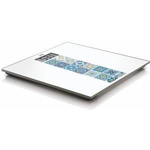 LAICA Bilancia elettronica alimentato a batteria, Mediterranean Breeze, Design Ispirato Dalle Maioliche -Vetro Temperato, Ampio Display LCD, Design Dottile, Bilancia Pesapersone, Fino a 180 kg-Blu