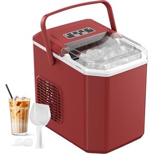 Vpcok Direct Macchina Ghiaccio 12kg/24h, Macchina del Ghiaccio Casa Autopulente 1,5L, Macchina per il Ghiaccio Professionale, Pronto in 6 Minuti, con Maniglia/Silenzioso/Paletta/Cestello, Rosso