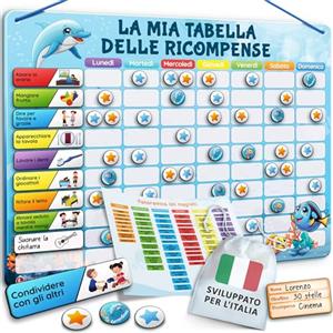 LIKARTO Tabella delle Ricompense per Bambini - Tabella magnetica con numerose attività e 280 magneti - Stimola i bambini a comportarsi bene - Calendario bambini montessori - Blu