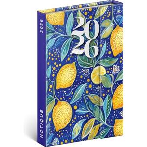 NOTIQUE Agenda 2026 - Mini agenda tascabile, formato A6, con chiusura magnetica, calendario settimanale compatto, 11 x 16 cm, copertina rigida con panoramica mensile (limoni)