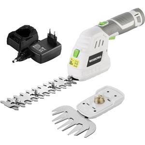 WORKPRO Tagliasiepi a Batteria 12V Bianco, 2-in-1 Forbici a Batteria con 2 lame, batteria da 2Ah e caricabatterie, tagliaerba elettrico Per diserbare, potare gli alberi, tagliare l'erba