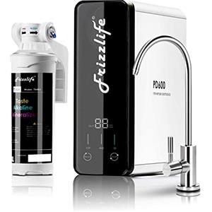 Frizzlife PD600 - Depuratore Acqua Sottolavello, Osmosi Inversa con Rimineralizzazione Alcalina, Rapporto di Scarico 2:1, Filtro Acqua Potabile Senza Serbatoio, con Rubinetto in Acciaio Inox